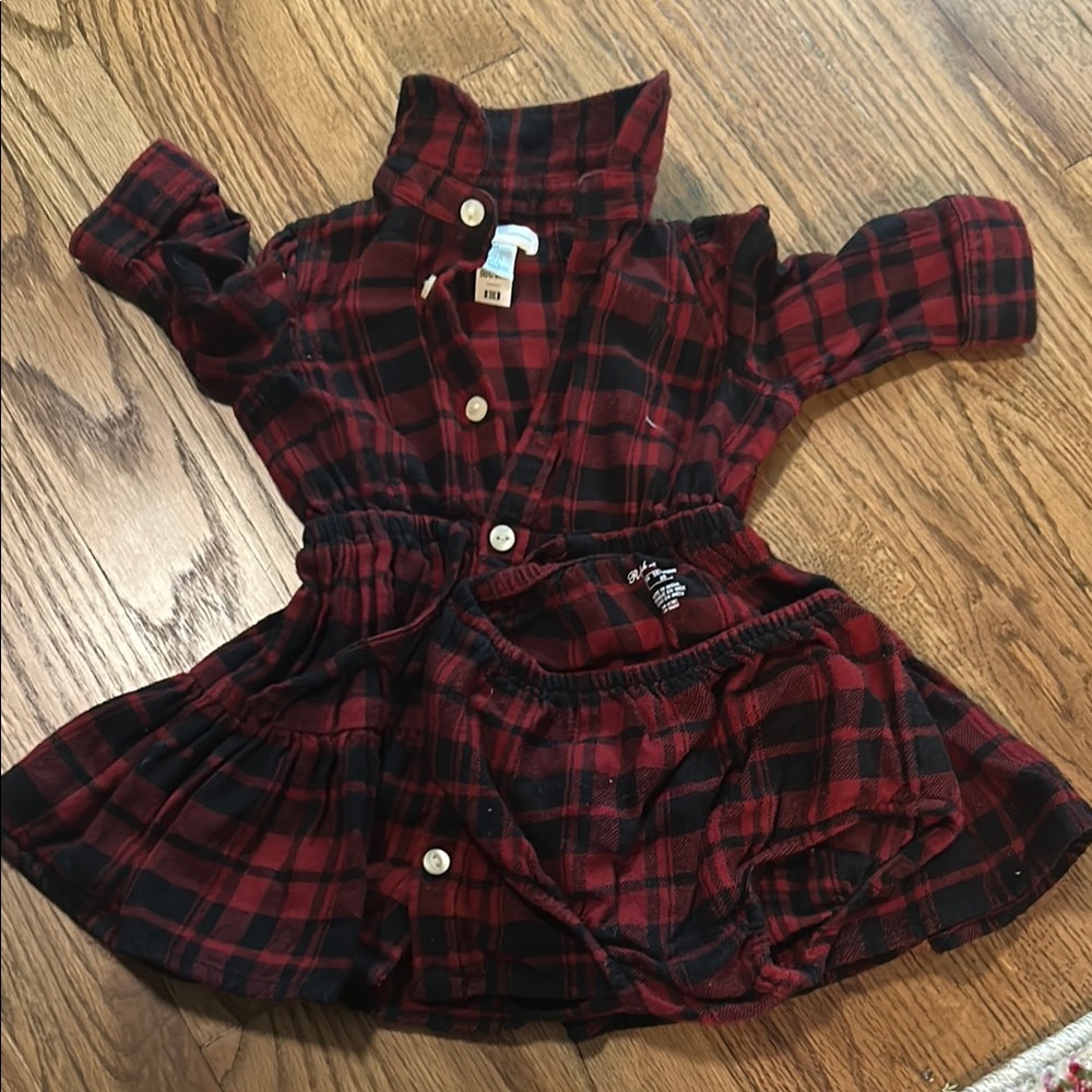 Red and Black Plaid Button-Up Dress